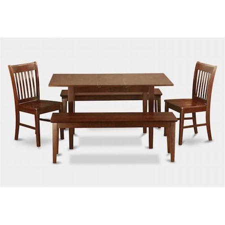 East West Furniture East West Furniture NOFK5C-MAH-W Norfolk Table with 12 in in self storage leaf plus 2 wood seat chairs and 2 benches NOFK5C-MAH-W